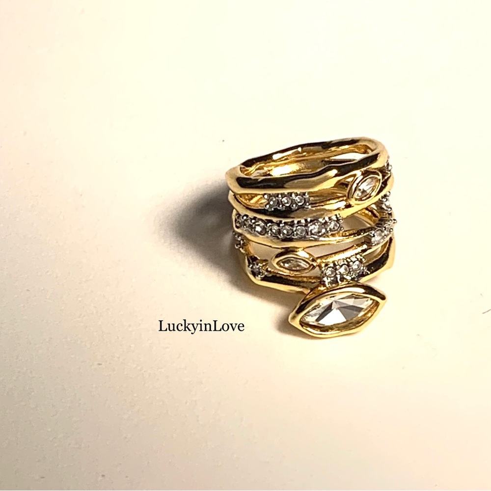 ALEXIS BITTAR • New Thorny Layered Navette Crystal Burst Gold Ring Size 7 - Picture 8 of 9